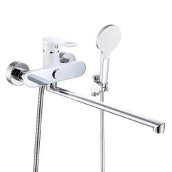 Смеситель для ванны/душа VIEIR настенный, однорычажный, поворотный, керамический, длина излива 350 мм, латунь, цвет хром/белый