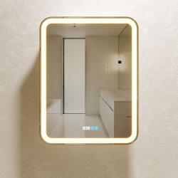 Зеркальный шкаф Silver Мirrors Фиджи, 60х80 см, навесной, цвет белый, зеркало с подсветкой LED/ЛЭД, со сменой цвета, сенсорный выключатель, часы, с 1 распашной дверцой/одностворчатый
