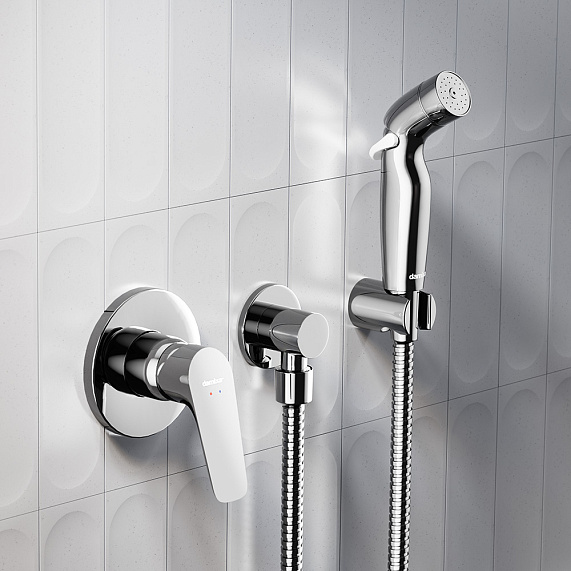 Смеситель с гигиеническим душем Damixa Jupiter однорычажный, скрытого монтажа, керамический, настенный, латунь, цвет хром, встраиваемый