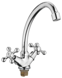 Смеситель для кухни/мойки Ledeme H08 двухвентильный, керамический, с высоким поворотным изливом, латунь, цвет хром, кухонный, хромированный, вертикальный, кран, комплект, сантехника, водопроводные, размер, характеристики, высота, расстояние, длина