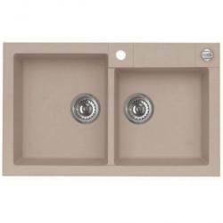 Мойка кухонная ALVEUS ROCK 90 GRANITAL BEIGE-G55 78x48x18 см, врезная/встраиваемая сверху, две чаши, искусственный гранит, прямоугольная, цвет бежевый, с отверстием под смеситель и для кнопки клапан-автомат