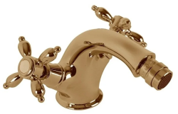 Смеситель для биде Cezares Nostalgia, двухвентильный, низкий, длина излива 109 мм, неповоротный, керамический, латунь, цвет бронза, с донным клапаном