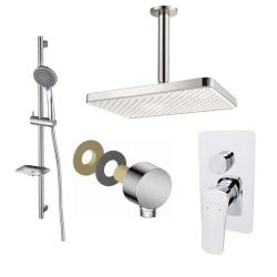 Душевая система Aquatek Вега встраиваемая, цвет хром, комплект: однорычажный смеситель/тропический душ (с верхней лейкой)/душевой гарнитур/подключение для шланга, без излива, внутренний (скрытый) монтаж