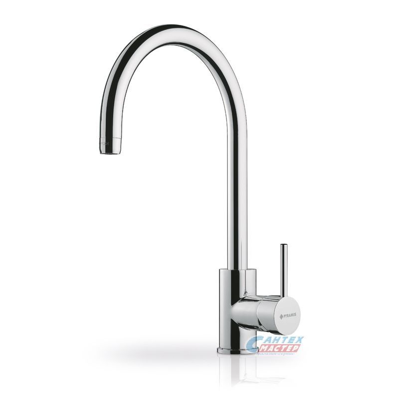 Смеситель для кухни/мойки Pyramis Gusto однорычажный, керамический, с поворотным изливом, длина 220 мм, латунь, цвет хром, кухонный, хромированный, вертикальный, кран, комплект, сантехника, водопроводные, размер, характеристики, высота