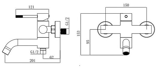 Смеситель для ванны/душа Voda Vessel Black однорычажный, настенный, неповоротный, керамический картридж, длина излива 139 мм, с гибким шлангом, лейкой, нержавеющая сталь, цвет черный VSL54B