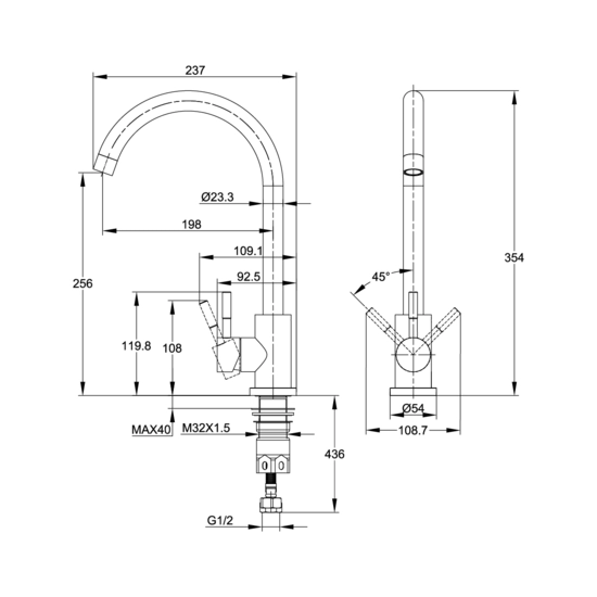 Смеситель для кухни/мойки Cersanit Como однорычажный, поворотный излив, керамический, высота 256 мм, длина 198 мм, нержавеющая сталь, цвет сатин