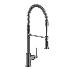 Смеситель для кухни/мойки Axor Montreux 210 Semi-Pro, однорычажный, керамический, с поворотным/вытяжным/гибким изливом, длина 27 см, латунь, цвет полированный черный хром, кухонный