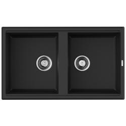 Мойка кухонная Omoikiri Tedori 86-2-BL, две чаши, 51х86 см, врезная, из искусственного гранита (Tetogranit), прямоугольная, цвет черный, без отверстия под смеситель, без крыла, слив-перелив, врезная в столещницу, для кухни