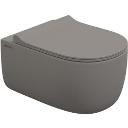 Унитаз подвесной Berges Ego XL, серый матовый, горизонтальный (прямой) выпуск, безободковый, с быстросьемным сиденьем микролифт, дюропласт, под скрытый бачок