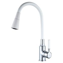 Смеситель для кухни/мойки LEDEME, однорычажный, поворотный, латунный, гибкий излив, латунь, цвет белый/хром