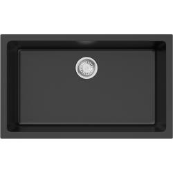 Мойка кухонная Omoikiri Okinoshima 76-U/I-BL, 46х76 см, врезная, из натуральной керамики (Natceramic), прямоугольная, цвет черный, без отверстия под смеситель, без крыла, слив-перелив, врезная в столещницу, для кухни