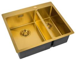 Мойка кухонная ZorG Light Bronze, 59х51х20 см, две чаши, нержавеющая сталь, прямоугольная, цвет: бронза, с отверстием под смеситель, без крыла, левосторонняя, слив-перелив, врезная