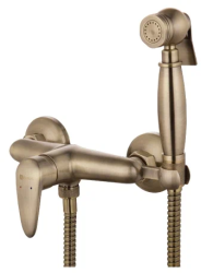 Смеситель с гигиеническим душем Lemark Pramen, настенный, однорычажный, керамический, без излива, с гибким шлангом/лейкой, латунь, цвет бронза
