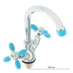 Смеситель для кухни/мойки Accoona, двухвентильный, поворотный, керамический, длина излива 105 мм, цинк, цвет хром/синий