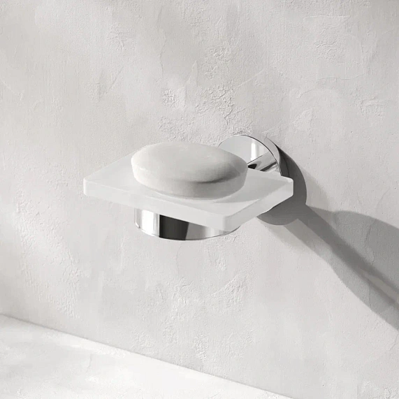 Мыльница настенная AM.PM X-Joy, цвет: хром, металл/стекло, прямоугольная, для душа/ванны/мыла, в ванную комнату, под мыло, мыльница