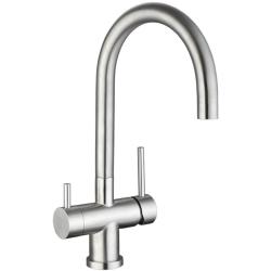 Смеситель для кухни/мойки Longran Sprint Logic, с подключением фильтра питьевой воды/биканальный, однорычажный, поворотный, керамический картридж, высокий, длина излива 210 мм, нержавеющая сталь, цвет нержавеющая сталь