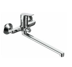 Смеситель для ванны/душа Voda Spring однорычажный, настенный, поворотный, керамический картридж, длина излива 325 мм, с гибким шлангом, лейкой, латунь, цвет хром SG31