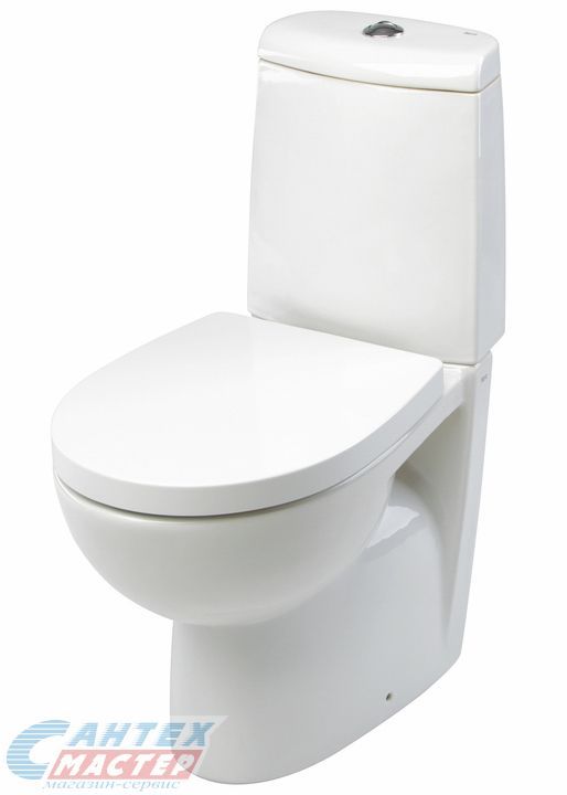 Унитаз компакт Roca Victoria Nord, БЕЛЫЙ, горизонтальный (прямой) выпуск, напольный, без сиденья, нижняя подводка воды, арматура ДВОЙНОЙ слив, чаша с бачком, АНТИВСПЛЕСК