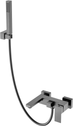 Смеситель для ванны/душа Boheme Qubic, однорычажный, настенный, керамический, неповоротный, длина излива 185 мм, латунь, цвет оружейная сталь матовая