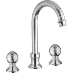 Смеситель для раковины Cezares Aphrodite, на 3 отверстия, двухвентильный, высокий, длина излива 155 мм, поворотный, керамический, латунь, цвет хром, с донным клапаном