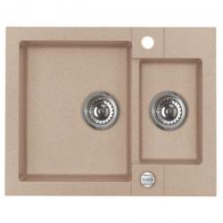 Мойка кухонная ALVEUS ROCK 80 GRANITAL BEIGE-G55 59,5x47,5x16 см, врезная/встраиваемая сверху, две чаши, искусственный гранит, прямоугольная, цвет бежевый, с отверстием под смеситель и для кнопки клапан-автомат