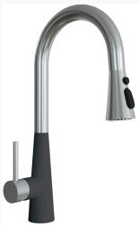 Смеситель для кухни/мойки Flortek Вита Pro, однорычажный, керамический картридж, с поворотным/выдвижным изливом, высокий, длина излива 202 мм, латунь, цвет черный