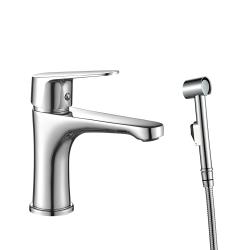 Смеситель для раковины/умывальника Wesnaart Nova с гигиеническим душем, однорычажный, неповоротный, латунь, длина излива 120 мм, керамический, цвет хром