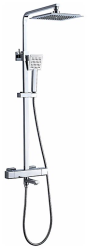 Душевая система настенная LEDEME с термостатом, 800/1440 мм, цвет хром, комплект: однорычажный смеситель/излив/тропический душ (с верхней лейкой)/лейка/стойка/шланг, латунь