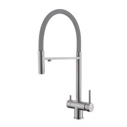 Смеситель для кухни/мойки Wesnaart EKO EKO05-161 двухрычажный, с подключением фильтра, с гибким изливом, излив 230 мм, нержавеющая сталь, цвет сатин/серый, на мойку