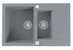 Мойка кухонная ALVEUS GRANITAL CADIT 70 CONCRETE-G81 79х50х20 см, врезная/встраиваемая сверху, две чаши, с крылом, искусственный гранит, прямоугольная, цвет бетон, с отверстием под смеситель