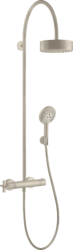 Душевая система Axor Citterio Showerpipe 180 1jet, высота 129,7 см, цвет: шлифованный никель, комплект:  верхний душ/ручной душ/душевой термостат/душевой шланг/держатель для душа, наружного монтажа, настенная, латунная, для душа/ванной