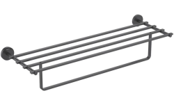 Полка Aquatek Бетта с полотенцедержателем, 600х210 мм настенная, цвет матовый черный, нержавеющая сталь/латунь, прямоугольная, подвесная, для душа/ванной