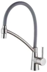 Смеситель для кухни/мойки Accoona, однорычажный, поворотный/гибкий, керамический, длина излива 180 мм, латунь, цвет серый/сатин