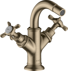 Смеситель для биде Axor Montreux двухвентильный, с крестообразными рукоятками, керамический, фиксированный излив, длина 10,4 см, латунь, цвет шлифованный никель, без шланга/лейки, с донным клапаном