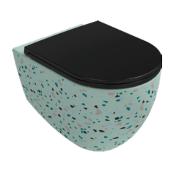 Унитаз подвесной ISVEA Infinity Terrazzo, 365х530х400 мм, цвет: мятный матовый, горизонтальный (в стену) выпуск, без сиденья, безободковый, антивсплеск, под скрытый бачок