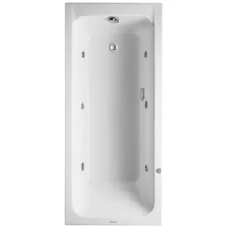Ванна Duravit D-Code 160х70 см гидромассажная, встраиваемая, акриловая, цвет: белый, с ножками/сливом-переливом, без фронтальной панели, прямоугольная, с системой гидромассажа Jet-System, с одним наклоном для спины