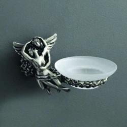Мыльница настенная Art&Max Romantic, цвет: серебро, латунь/стекло, форма округлая, для душа/ванны/мыла, в ванную комнату, под мыло, мыльница, на стену