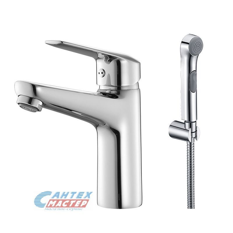 Смеситель для раковины Iddis Torr с гигиеническим душем/лейкой, однорычажный, излив короткий, керамический, латунь, цвет хром, без донного клапана