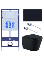 Комплект унитаза с инсталляцией Aquatek Вега (Сет) черный c сиденьем микролифт, с клавишей смыва (кнопкой, клавишей двойного смыва) черная, комплект крепления