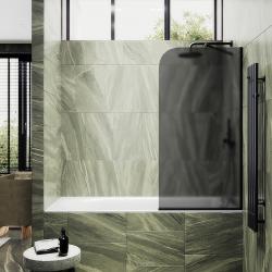 Душевая шторка на ванну MaybahGlass, 140х50 см, графитовое матовое стекло/профиль узкий, цвет черный, фиксированная, закаленное стекло 8 мм, плоская/панель, правая/левая, правосторонняя/левосторонняя, универсальная