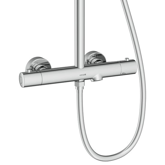 Душевая система Cersanit OLIVA (смеситель термостатический) 3 режима шланг 150 металл, цвет глянцевый хром, комплект: термостатический смеситель/тропический душ