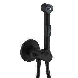 Смеситель с гигиеническим душем Olives Balear, встраиваемый, однорычажный, керамический, без излива, с гибким шлангом/лейкой, латунь, цвет черный матовый