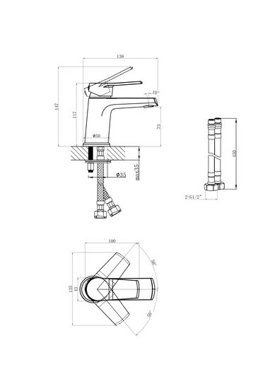 Смеситель для раковины/умывальника Cersanit City однорычажный, неповоротный, длина 85 мм, латунь, цвет черный