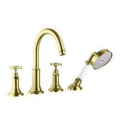 Смеситель для ванны Axor Montreux двухвентильный, с крестообразными рукоятками, монтаж на борт ванны, скрытый, длина излива 19,6 см, латунь, цвет шлифованная медь, с душевым шлангом/лейкой, на 4 отверстия, для 2-х потребителей