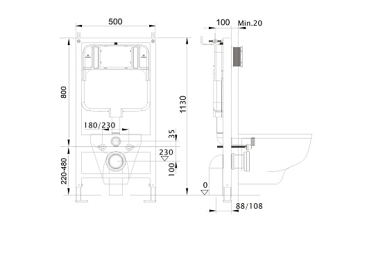 Комплект унитаза с инсталляцией Aquatek Мия (Сет) c сиденьем микролифт, безободковый, смыв торнадо, без кнопки, без крепления