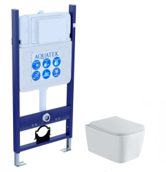 Комплект унитаза с инсталляцией Aquatek Либра New (Сет) c сиденьем микролифт, безободковый, без кнопки, без крепления