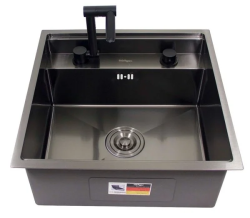 Мойка кухонная Hoffger Klape 5050B+K 500х500х225 мм со смесителем и аксессуарами, цвет Black черный графит 