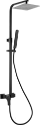 Душевая система настенная Deante HIACYNT, 900-1200 мм, цвет черный, комплект: однорычажный смеситель/тропический душ (с верхней лейкой)/лейка/стойка/шланг, латунь