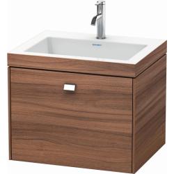 Тумба c раковиной Duravit Brioso, 60х48х50,2 см, подвесная, 1 выдвижной ящик, ДСП, цвет: орех матовый/хром /Vero Air, мебельная, прямоугольная, цвет белый, фарфоровая, 1 отверстие под смеситель, без перелива