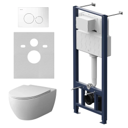 Комплект унитаза с инсталляцией AM.PM Awe, c сиденьем микролифт, с клавишей смыва (кнопкой, клавишей двойного смыва) белый, система для подвесного унитаза, со скрытым смывным бачком (бак), с подвесным унитазом